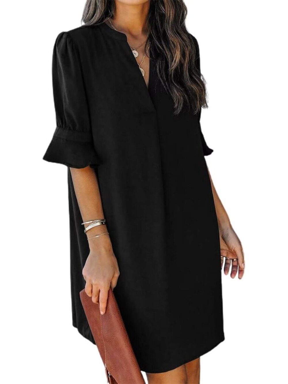 V-Neck Ruffle Short Sleeve Summer Dress for Women - Casual Shift Style